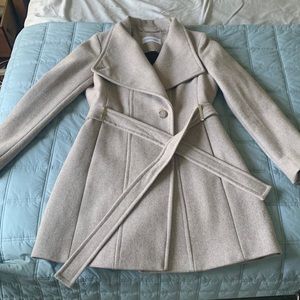 Calvin Klein PXS Oatmeal belted wool coat